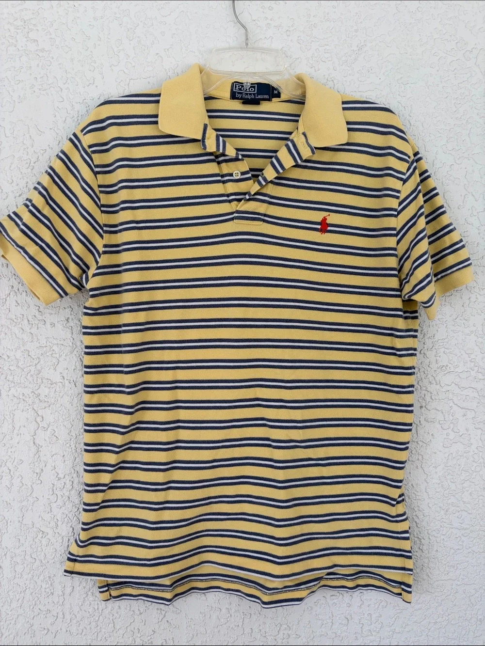 Ralph Lauren Yellow & Navy Striped Polo with Red Pony size M
